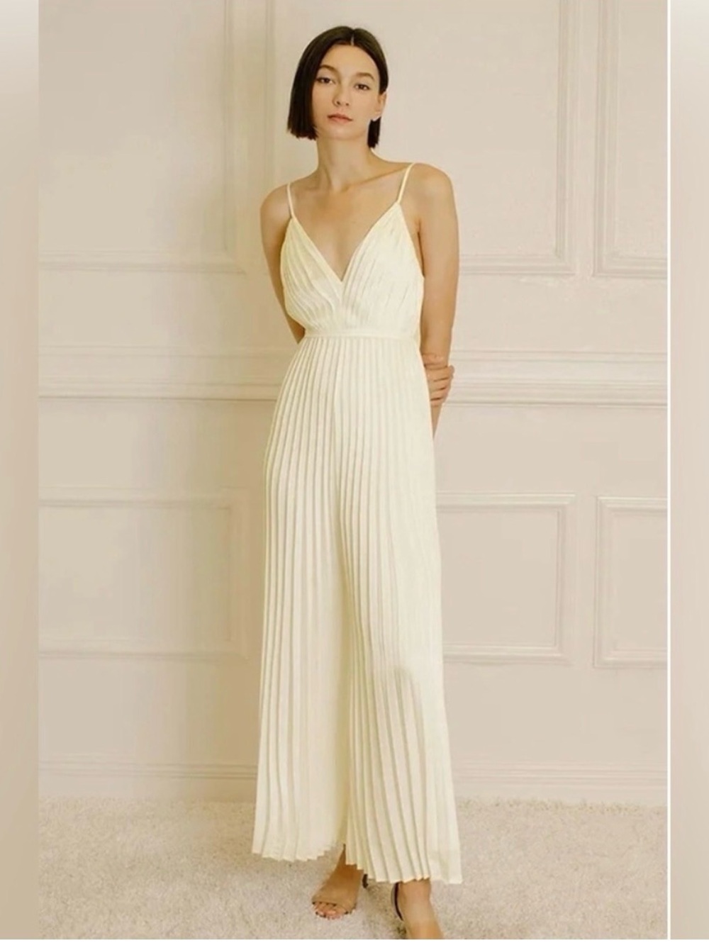 STORIA Ivory Satin Pleated Jumpsuit